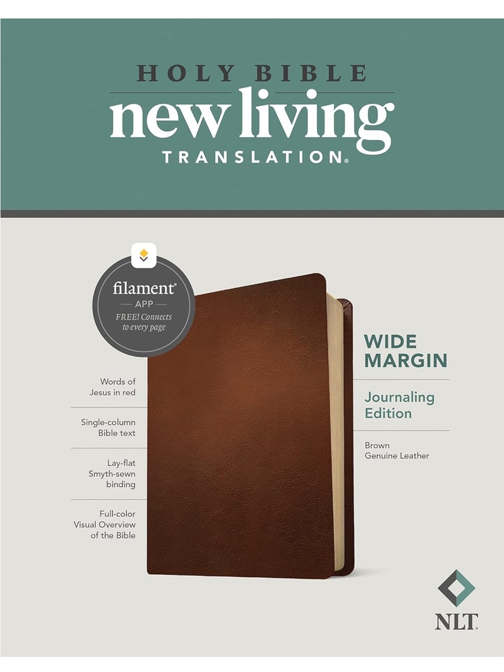NLT New Living Translation Wide Margin Journaling Bible in Brown Genuine Leather
